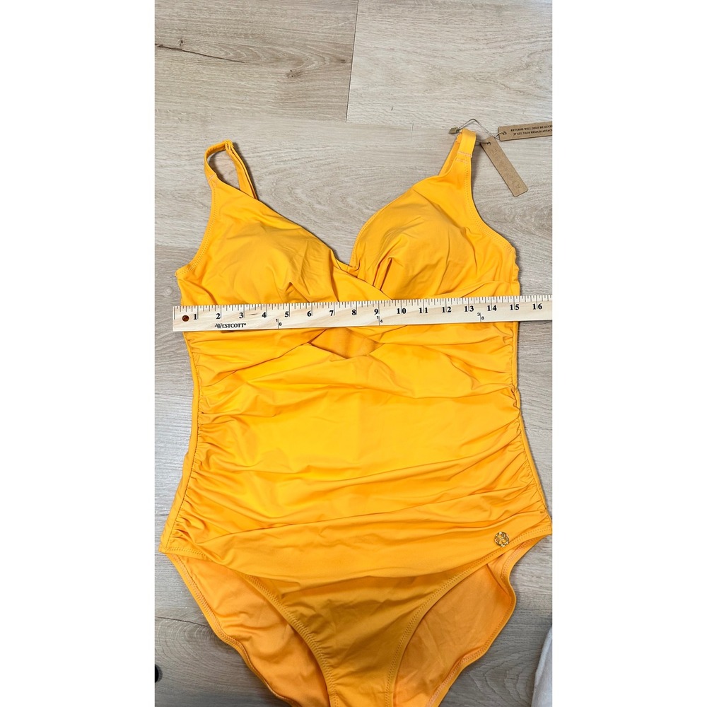 Shapellx One Piece Swimsuit Womens Ruched Cutout XL Orange Tummy Control - Picture 5 of 8